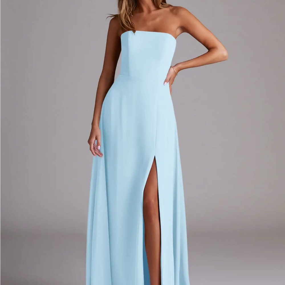 Azazie Strapless Sky Blue Gown